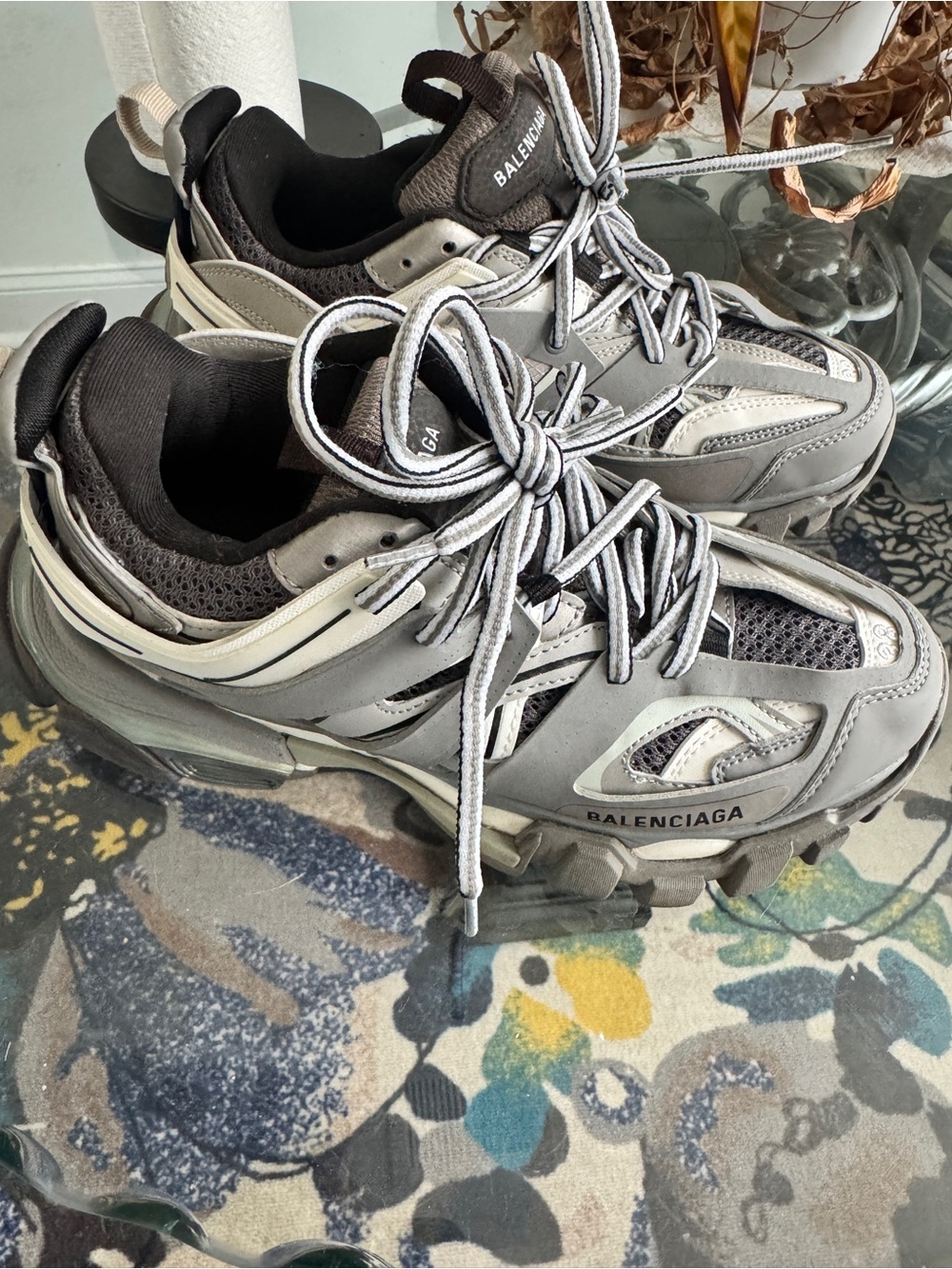 Balenciaga Layered Track Sneakers in Gray and White